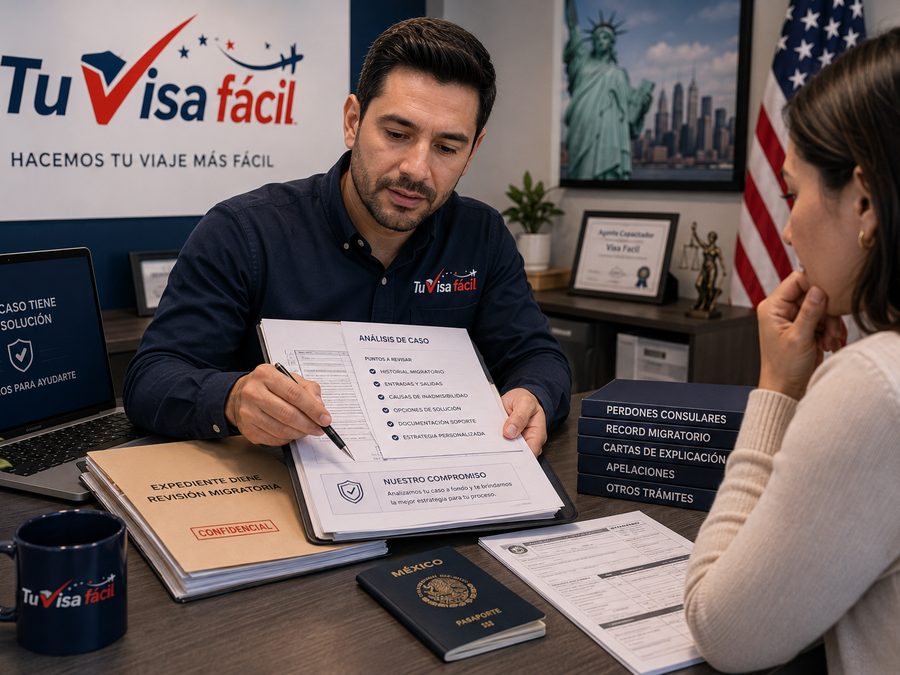 Clienta mostrando su visa americana aprobada tras un trámite gestionado por Tu Visa Fácil